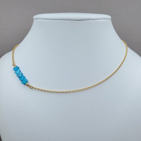 5 Turquoise Hearts Choker 14k Gold Plated on 925 - Picture 5 of 8